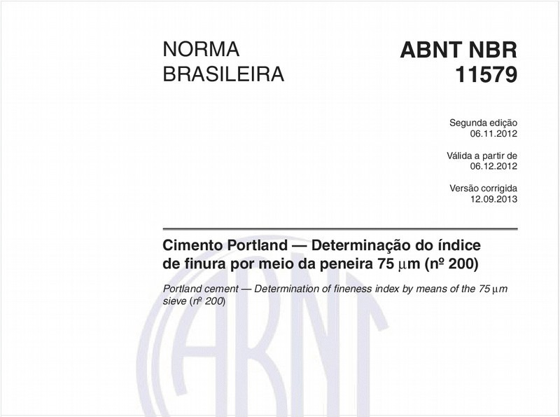 Cimento Portland — Determinação do índice de finura por meio da peneira 75 µm (nº 200)