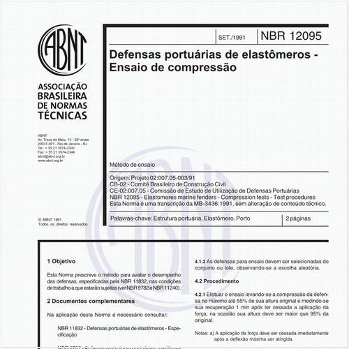 Defensas portuárias de elastômeros - Ensaio de compressão - Método de ensaio