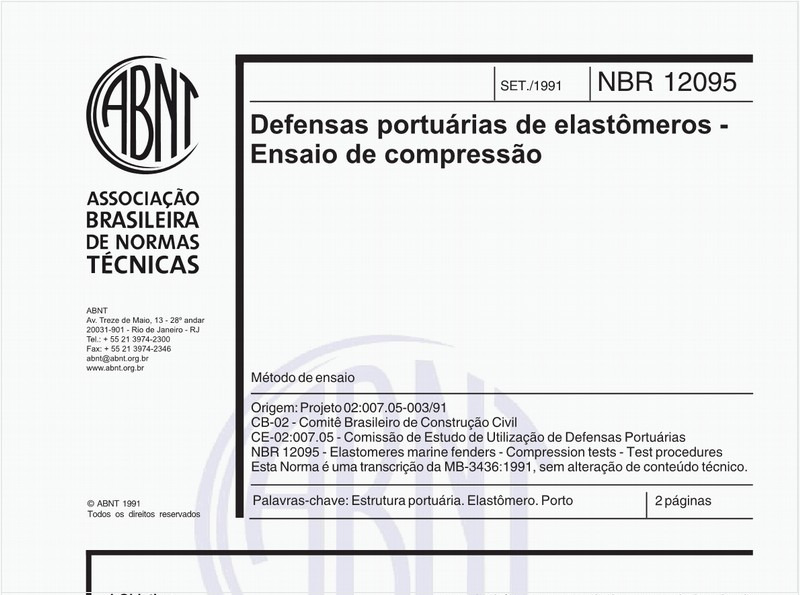 Defensas portuárias de elastômeros - Ensaio de compressão - Método de ensaio