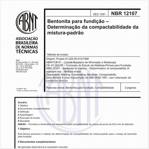 Bentonita para fundição - Determinação da compactabilidade da mistura-padrão - Metodo de ensaio
