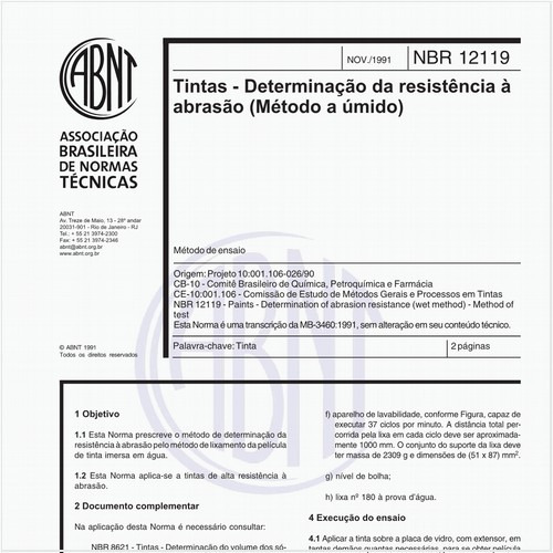 Tintas - Determinação da resistência à abrasão (Método a úmido) - Método de ensaio