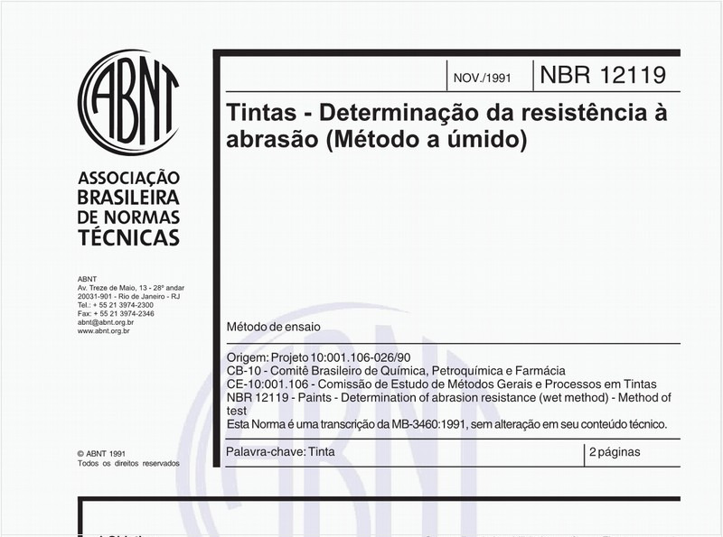 Tintas - Determinação da resistência à abrasão (Método a úmido) - Método de ensaio