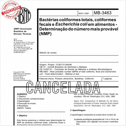 Bactérias coliformes totais, coliformes fecais e Escherichia coli em alimentos - Determinação do número mais provável (NMP)
