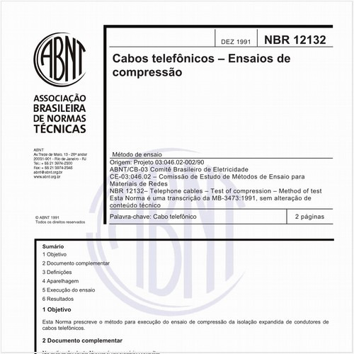 Cabos telefônicos - Ensaio de compressão - Método de ensaio
