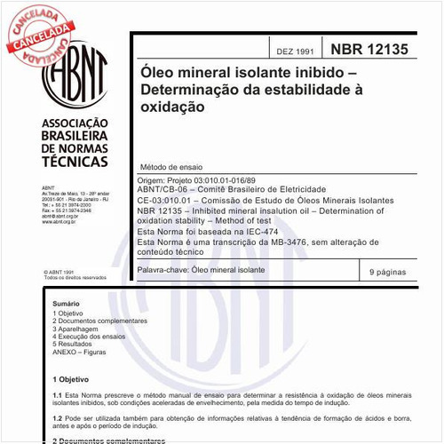 Óleo mineral isolante inibido - Determinação da estabilidade à oxidação - Método de ensaio