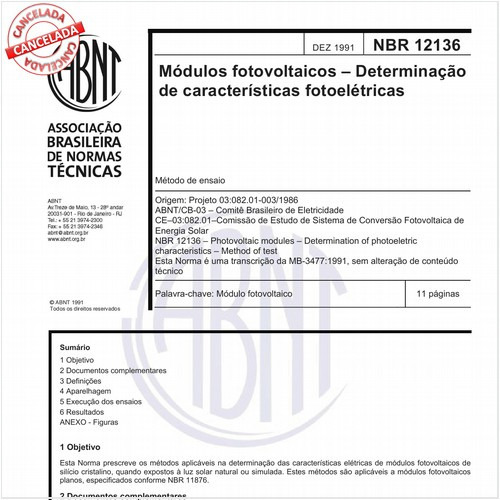 Módulos fotovoltaicos - Determinação de características fotoelétricas