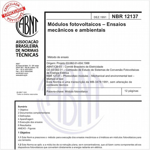 Módulos fotovoltaicos - Ensaios mecânicos e ambientais