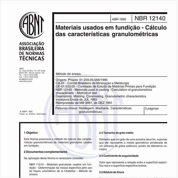 Materiais usados em fundição - Cálculo das características granulométricas - Método de ensaio