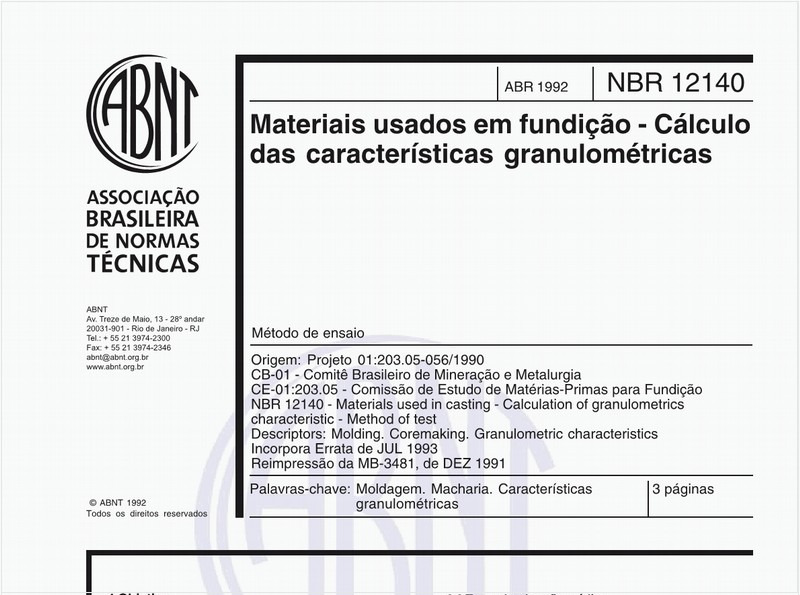 Materiais usados em fundição - Cálculo das características granulométricas - Método de ensaio