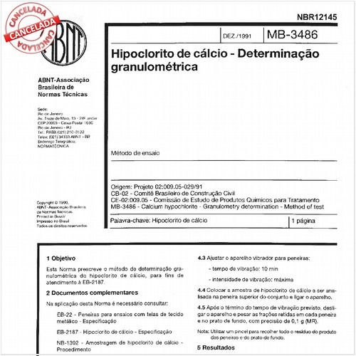 Hipoclorito de cálcio - Determinação granulométrica