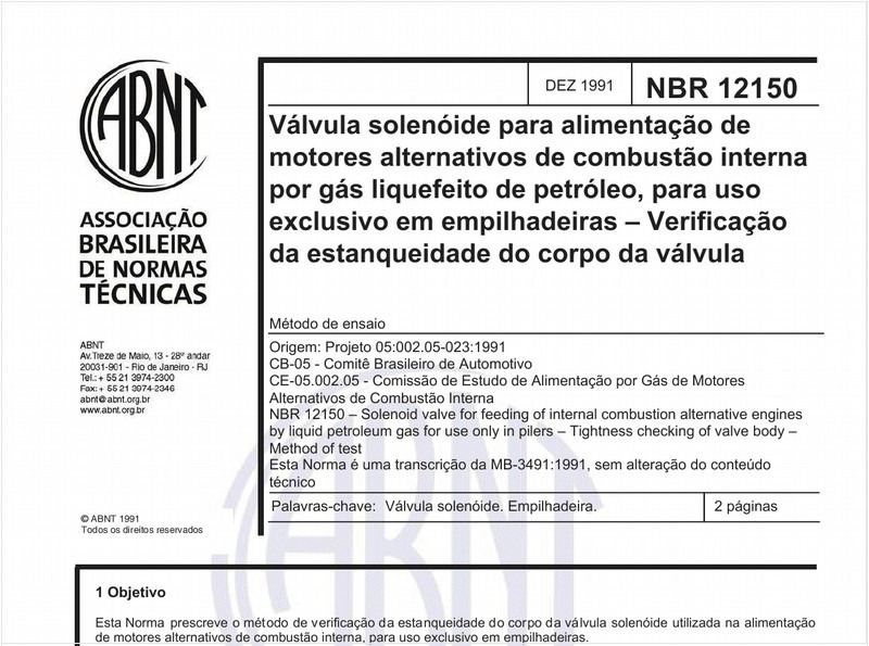 Válvula solenóide para a alimentação de motores alternativos de combustão interna por gás liquefeito de pétroleo, para uso exclusivo em empilhadeiras - Verificação da estanqueidade do corpo da válvula - Método de ensaio