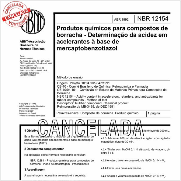 Produtos químicos para compostos de borracha - Determinação da acidez em acelerantes à base de mercaptobenzotiazol