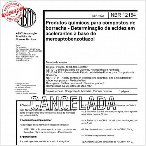 Produtos químicos para compostos de borracha - Determinação da acidez em acelerantes à base de mercaptobenzotiazol