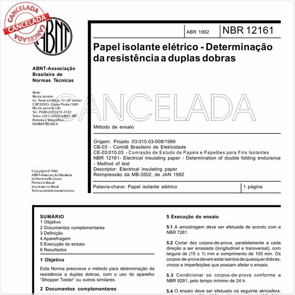 Papel isolante elétrico - Determinação da resistência à duplas dobras