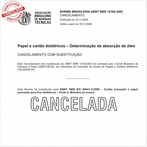Papel e cartão dielétricos - Determinação da absorção de óleo