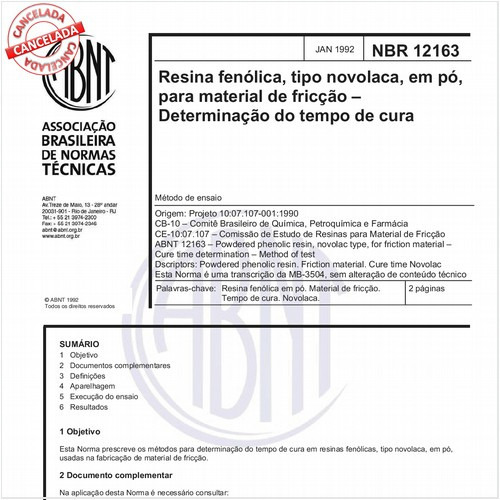 Resina fenólica, tipo novolaca, em pó, para material de fricção - Determinação do tempo de cura