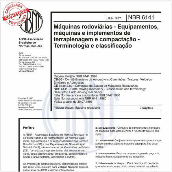 Máquinas rodoviárias - Equipamentos, máquinas e implementos de terraplenagem e compactação - Terminologia e classificação