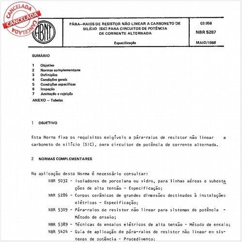 Pára-raios de resistor não linear a carboneto de silício (SIC) para circuitos de potência de corrente alternada
