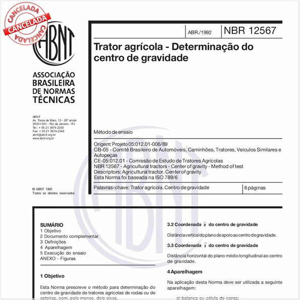 Tratores agrícolas - Determinação do centro de gravidade