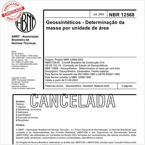 Geossintéticos - Determinação da massa por unidade de área