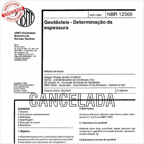 Geotêxteis - Determinação da espessura