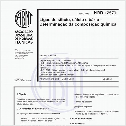 Ligas de silício, cálcio e bário - Determinação da composição química - Método de ensaio