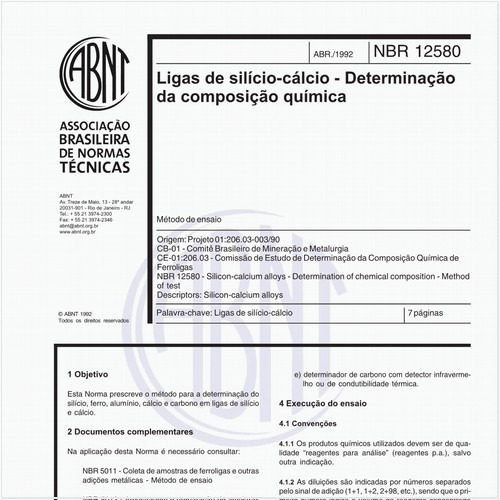 Ligas de silício-cálcio - Determinação da composição química - Método de ensaio
