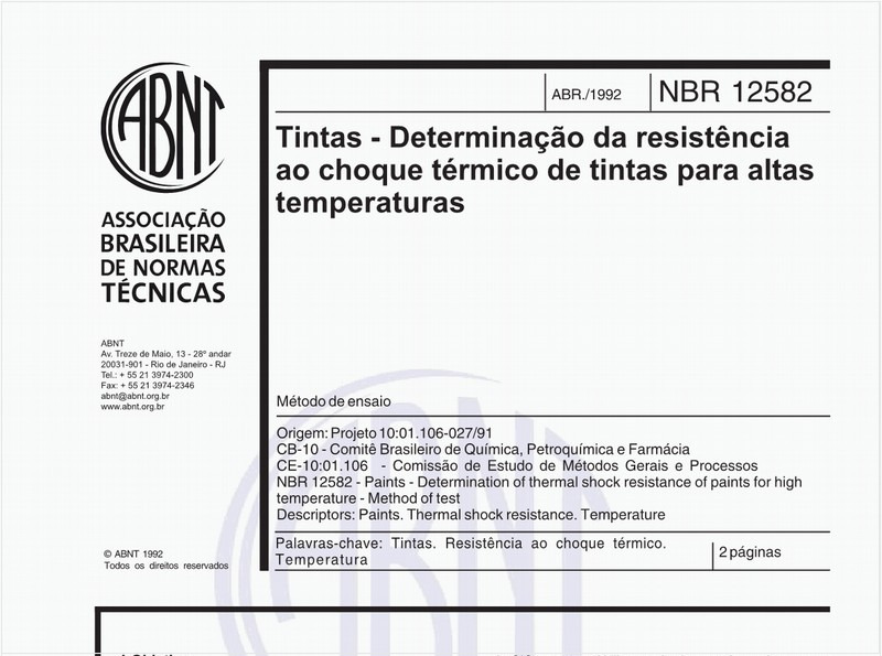 Tintas - Determinação da resistência ao choque térmico de tintas para altas temperaturas - Método de ensaio