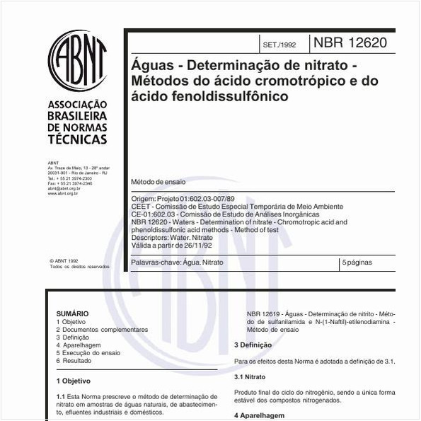 Águas - Determinação de nitrato - Métodos do ácido cromotrópico e do ácido fenoldissulfônico - Método de ensaio