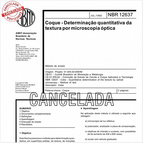 Coque - Determinação quantitativa da textura por microscopia óptica