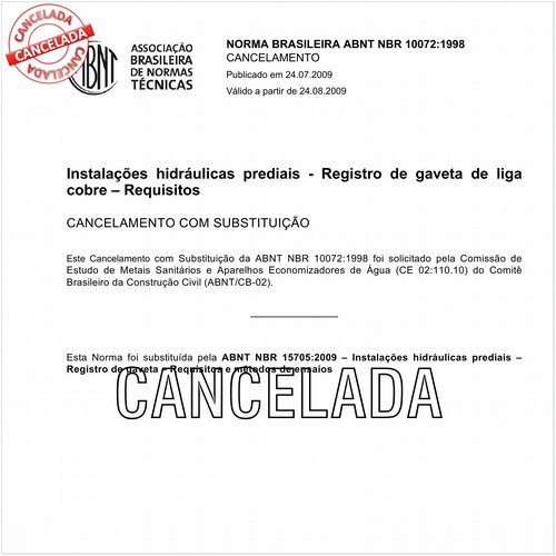 Instalações hidráulicas prediais - Registro de gaveta de liga de cobre - Requisitos