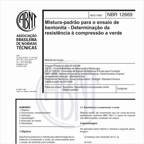 Mistura-padrão para o ensaio de bentonita - Determinação da resistência à compressão a verde - Método de ensaio
