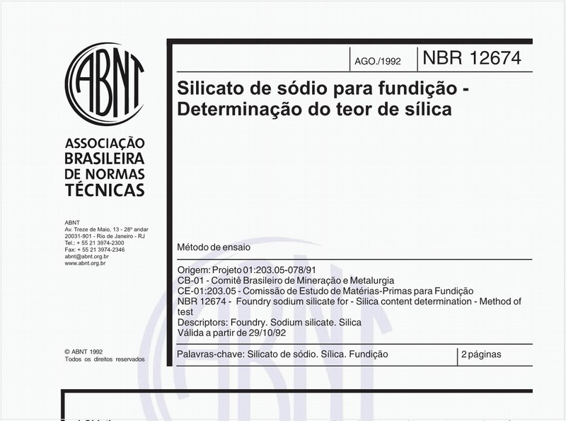 Silicato de sódio para fundição - Determinação do teor de sílica - Método de ensaio