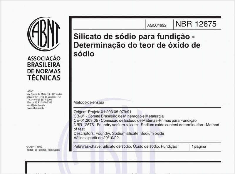 Silicato de sódio para fundição - Determinação do teor de óxido de sódio - Método de ensaio