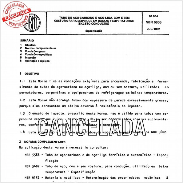 Tubo de aço-carbono e aço-liga, com e sem costura para serviços em baixas temperaturas (Exceto condução)