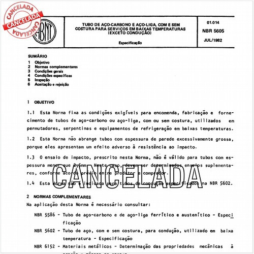 Tubo de aço-carbono e aço-liga, com e sem costura para serviços em baixas temperaturas (Exceto condução)