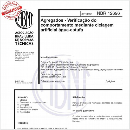 Agregados - Verificação do comportamento mediante ciclagem artificial água-estufa