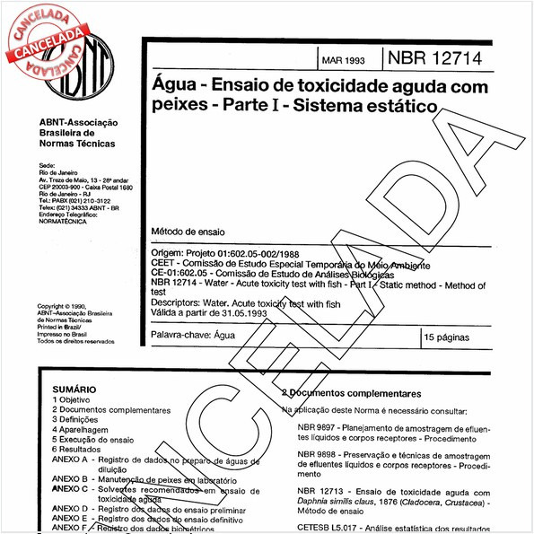 Agua - Ensaio de toxicidade aguda com peixes  - Parte I - Sistemas estático