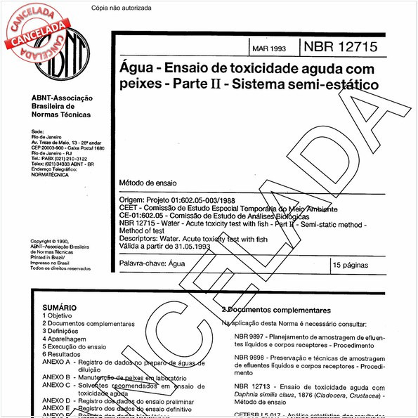 Agua - Ensaio de toxicidade aguda com peixes - Parte II - Sistema semi-estático