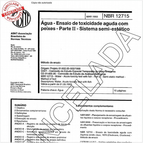 Agua - Ensaio de toxicidade aguda com peixes - Parte II - Sistema semi-estático