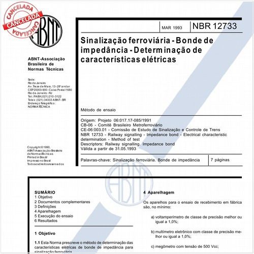 Sinalização ferroviária - Bonde de impedância - Determinação de características elétricas