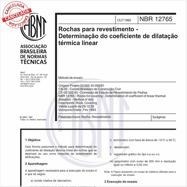 Rochas para revestimento - Determinação do coeficiente de dilatação térmica linear