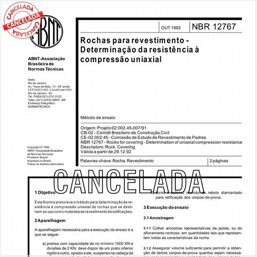 Rochas para revestimento - Determinação da resistência à compressão uniaxial