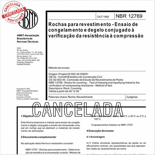 Rochas para revestimento - Ensaio de congelamento e degelo conjugado à verificação da resistência à compressão