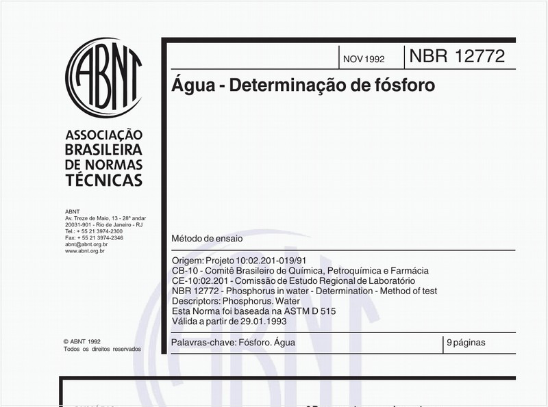 Água - Determinação de fósforo - Método de ensaio