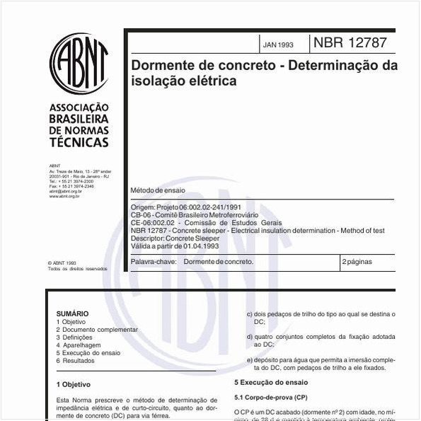 Dormente de concreto - Determinação da isolação elétrica - Método de ensaio