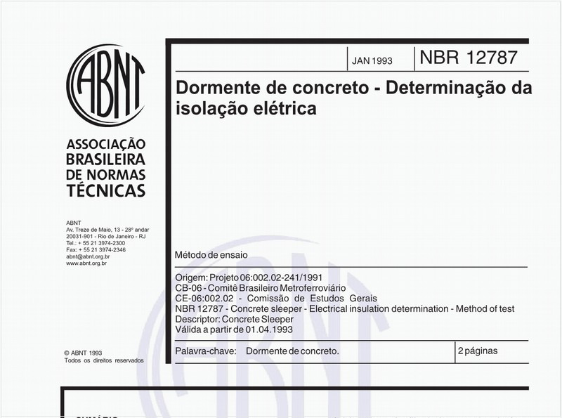 Dormente de concreto - Determinação da isolação elétrica - Método de ensaio