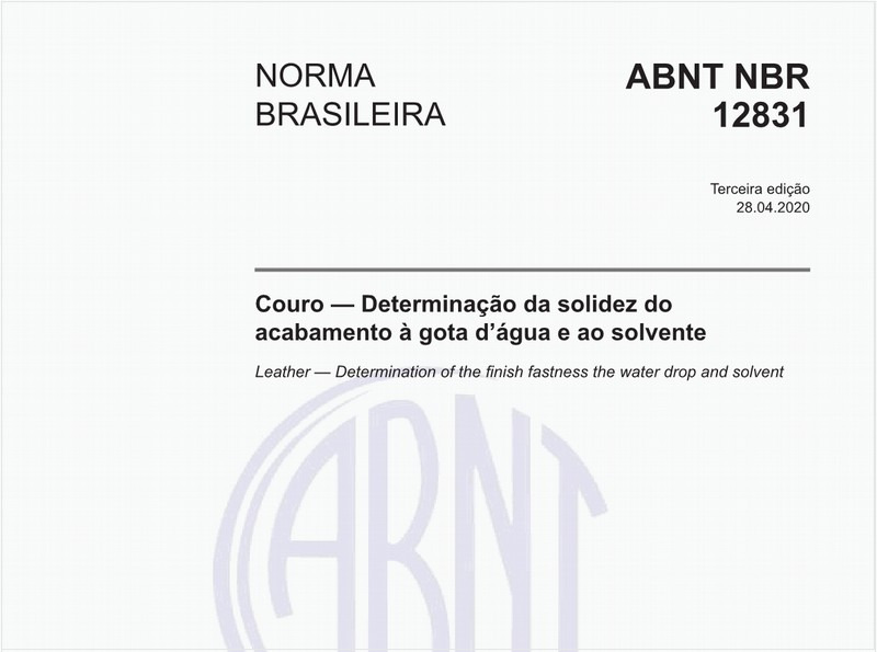 Couro — Determinação da solidez do acabamento à gota d’água e ao solvente