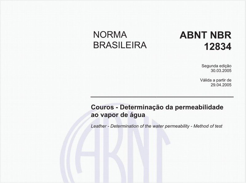 Couros - Determinação da permeabilidade ao vapor de água