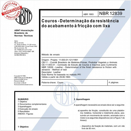 Couros - Determinação da resistência do acabamento à fricção com lixa